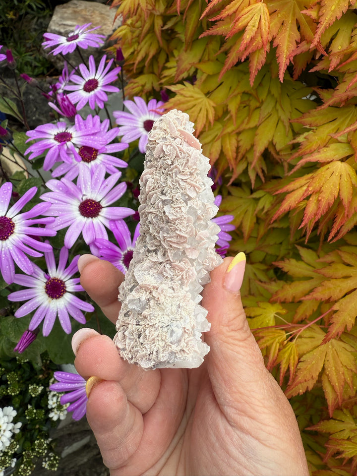 Rhodochrosite on Quartz Stalactite Specimen from Guangxi