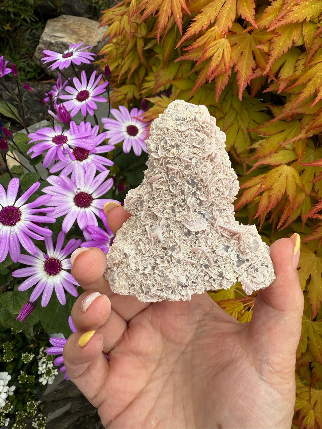 Rhodochrosite on Quartz Stalactite Specimen from Guangxi