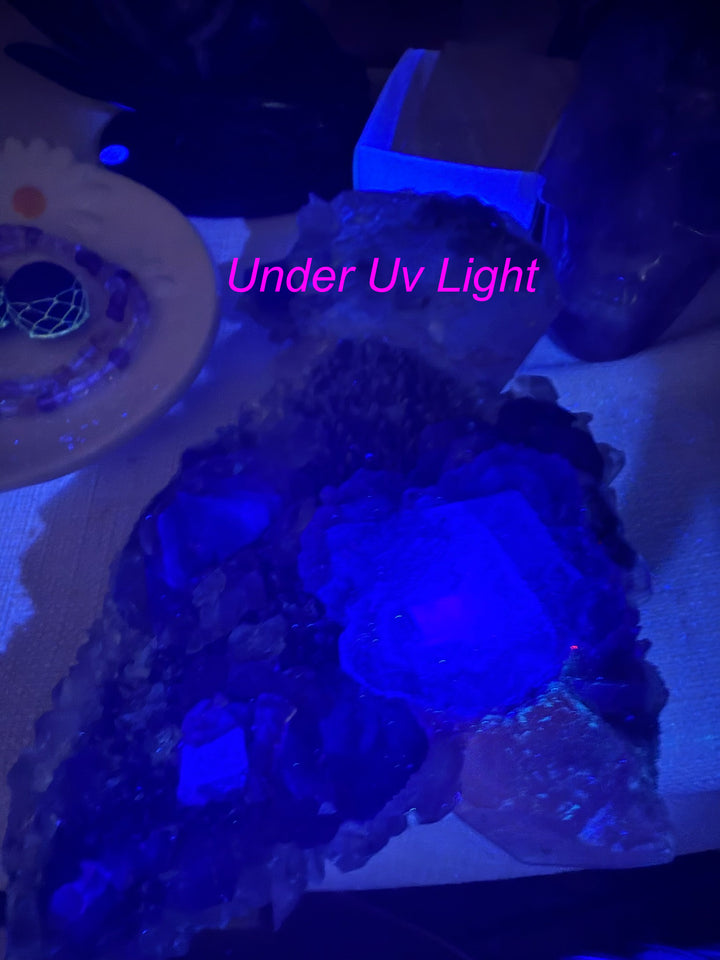 Incredible UV Benz Calcite with Fluorite Pyrite and Quartz Specimen
