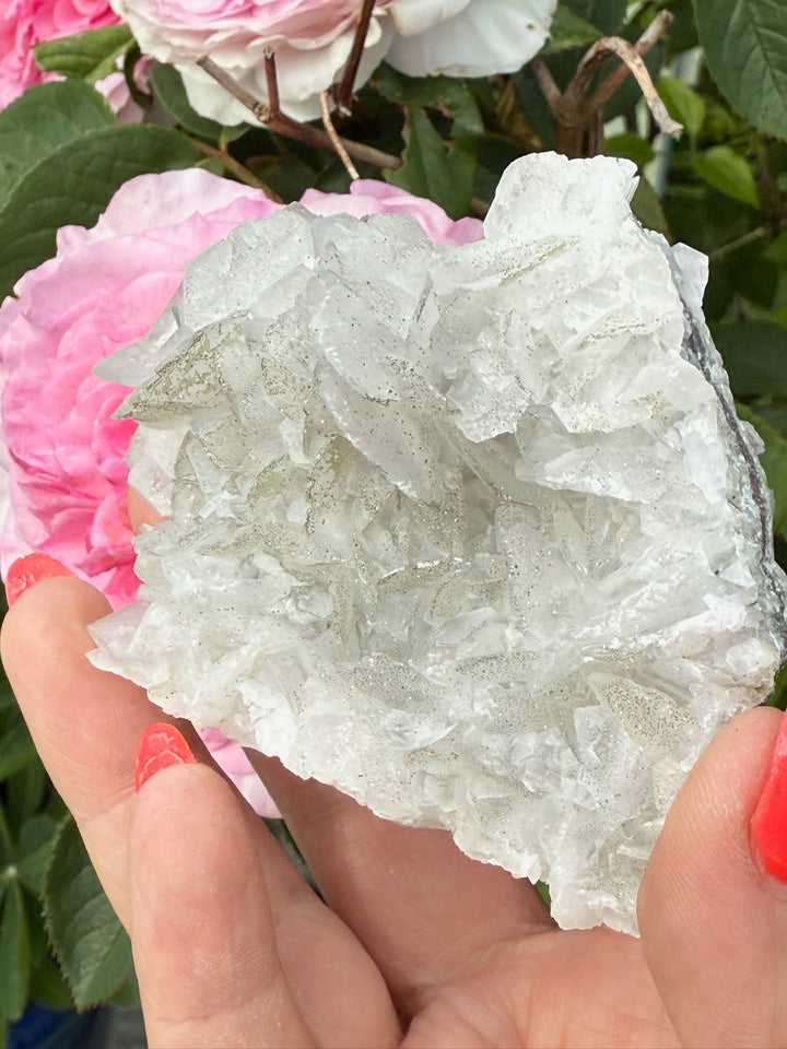 White Calcite Cluster Specimen with Pyrite Dusting