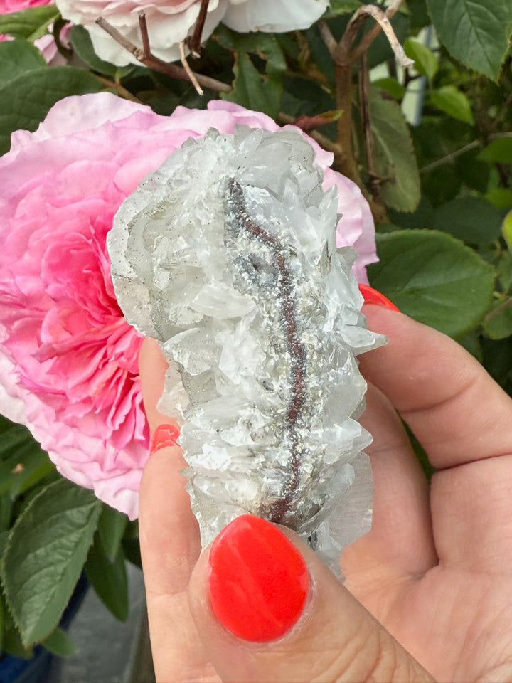 White Calcite Cluster Specimen with Pyrite Dusting