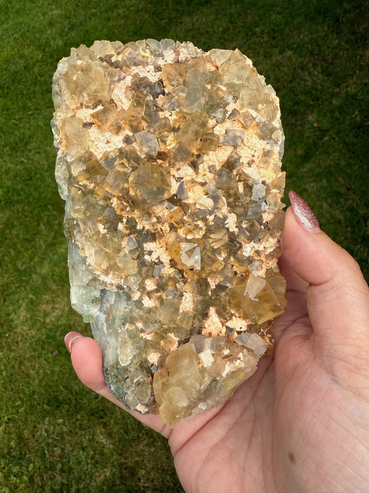 Quartz Specimen with Hematite Inclusions with Calcite and Chalcopyrite