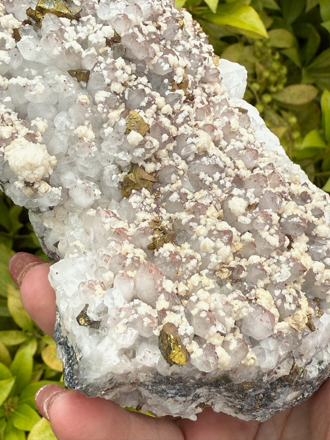 Quartz Specimen with Hematite Inclusions with Calcite and Chalcopyrite