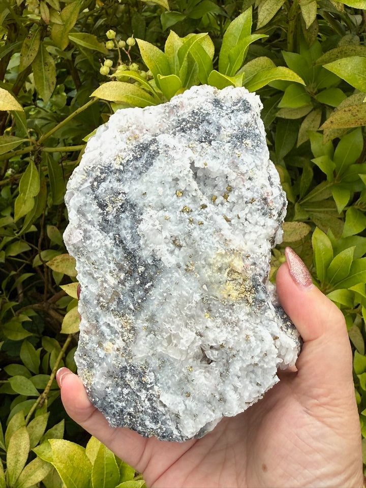Quartz Specimen with Hematite Inclusions with Calcite and Chalcopyrite
