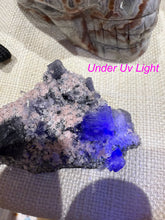 Load image into Gallery viewer, Rhodochrosite with UV reactive Fluorite Cubes Specimen
