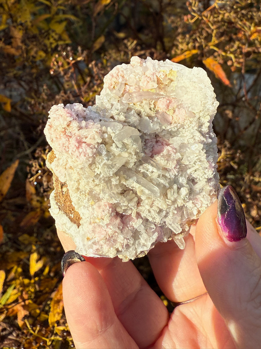 Rhodochrosite on Quartz Specimen from Bulgeria