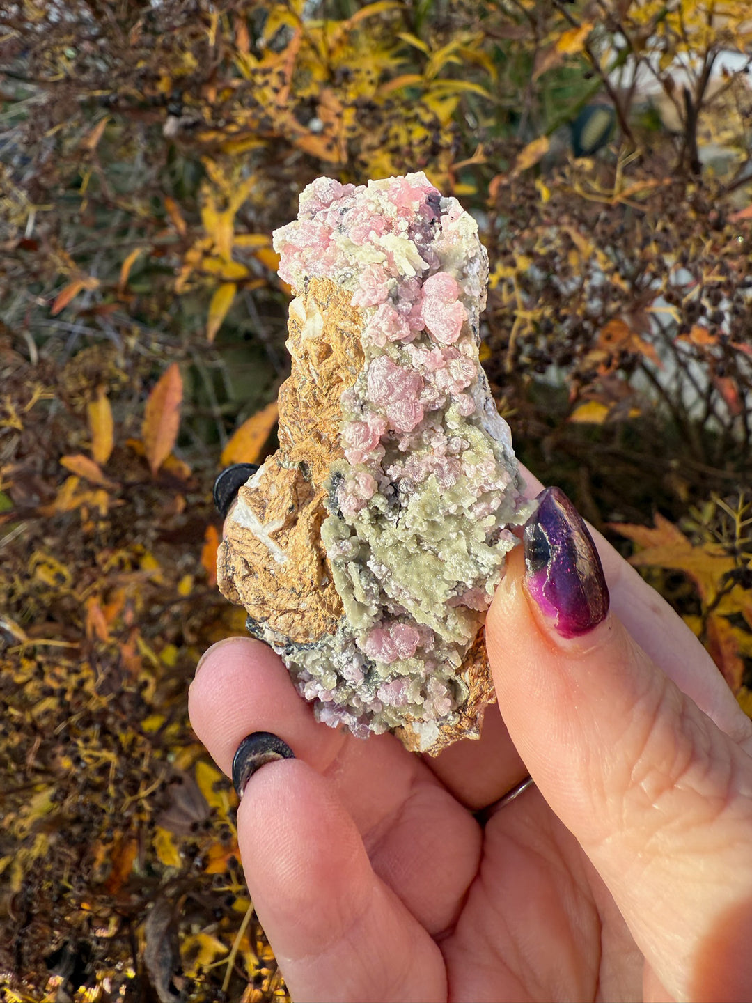 Pink Cobaltoan Calcite and Malachite Specimen from Morocco