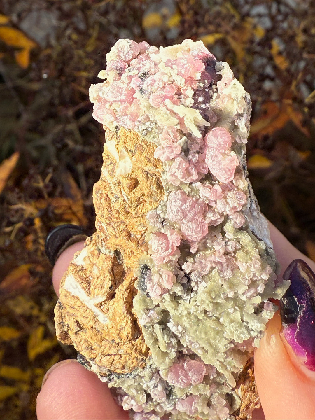 Pink Cobaltoan Calcite and Malachite Specimen from Morocco