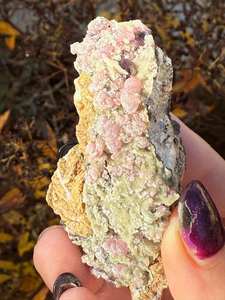 Pink Cobaltoan Calcite and Malachite Specimen from Morocco