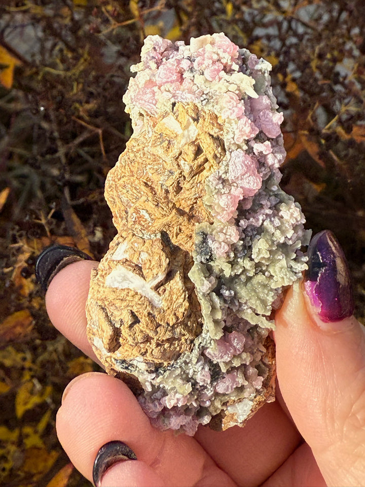 Pink Cobaltoan Calcite and Malachite Specimen from Morocco