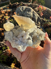 Load image into Gallery viewer, Large Uv Reactive Honey Calcite on Calcite Specimen
