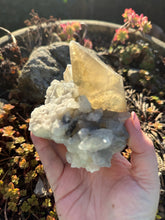 Load image into Gallery viewer, Large Uv Reactive Honey Calcite on Calcite Specimen
