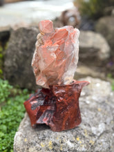 Load image into Gallery viewer, Hematite Elestial Quartz Specimen on a Wooden Stand
