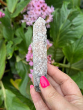 Load image into Gallery viewer, UV Reactive Calcite on Candle Quartz Point Specimen
