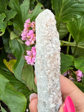 Load image into Gallery viewer, UV Reactive Calcite on Candle Quartz Point Specimen
