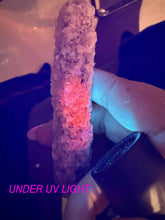 Load image into Gallery viewer, UV Reactive Calcite on Candle Quartz Point Specimen
