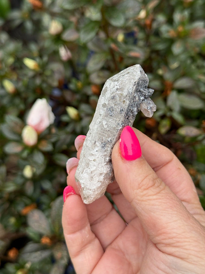 Double Terminated Soulmate Quartz with Calcite and Specular Hematite