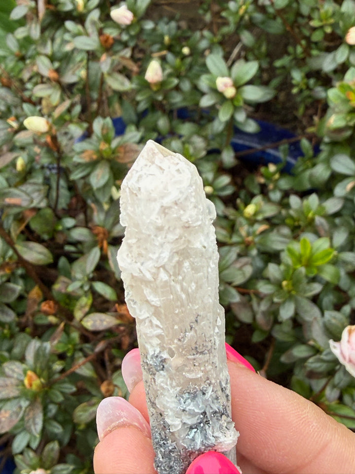 Candle Quartz Point with Calcite and Specular Hematite