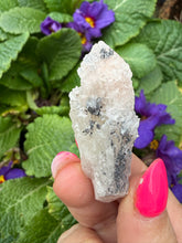 Load image into Gallery viewer, Candle Quartz Point with Uv reactive Calcite and Specular Hematite
