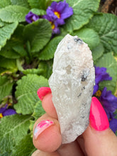 Load image into Gallery viewer, Candle Quartz Point with Uv reactive Calcite and Specular Hematite
