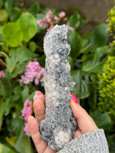 Load image into Gallery viewer, Large Candle Quartz Point with Uv reactive Calcite and Specular Hematite
