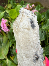 Load image into Gallery viewer, Large Candle Quartz Point with Uv reactive Calcite and Specular Hematite
