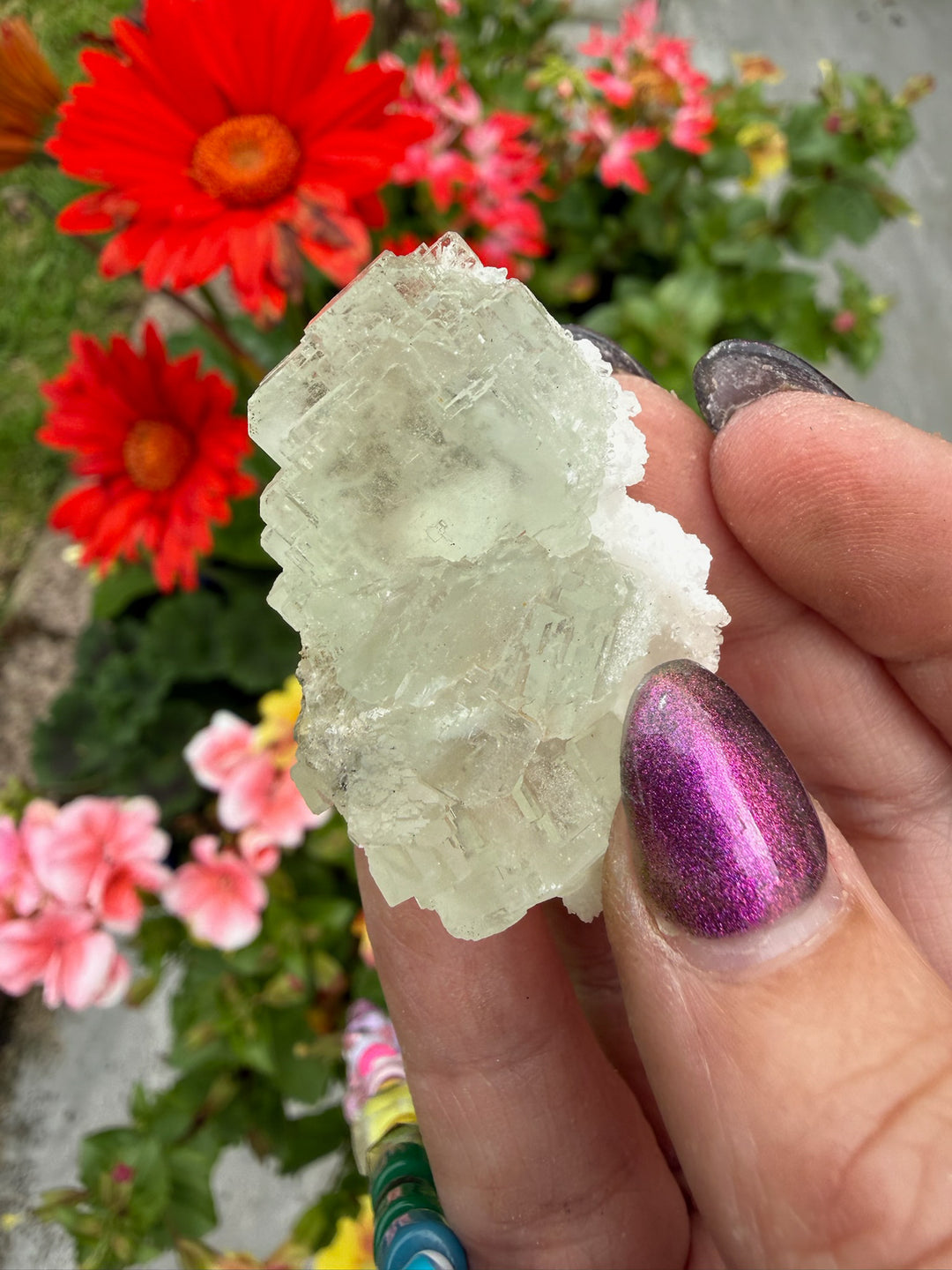 UV Reactive Stepped Mint Green Fluorite and Calcite from Fujian