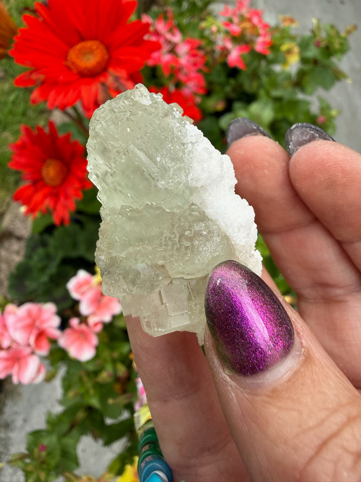 UV Reactive Stepped Mint Green Fluorite and Calcite from Fujian