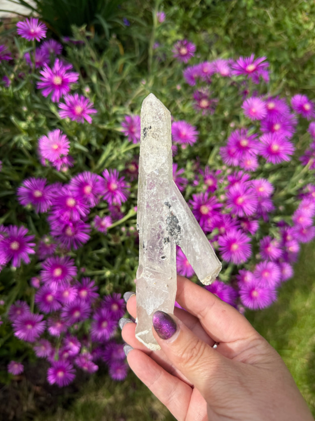 Natural Quartz and Specular Hematite Point Specimen