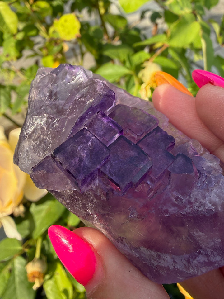 Uv Reactive Clear Stepped Purple Fluorite Specimen from XinJiang, China