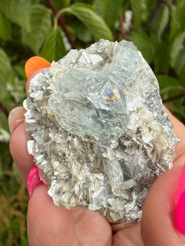 Clear Blue Goshenite Beryl and Mica Specimen from Xuebaoding