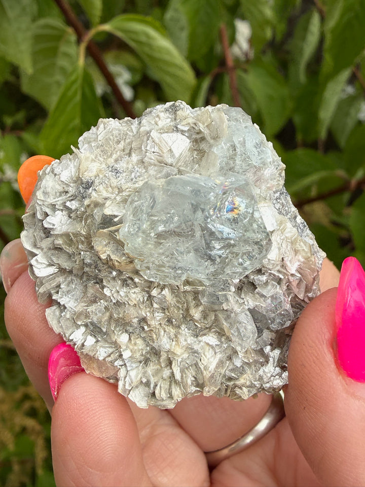Clear Blue Goshenite Beryl and Mica Specimen from Xuebaoding