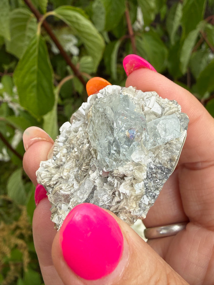 Clear Blue Goshenite Beryl and Mica Specimen from Xuebaoding