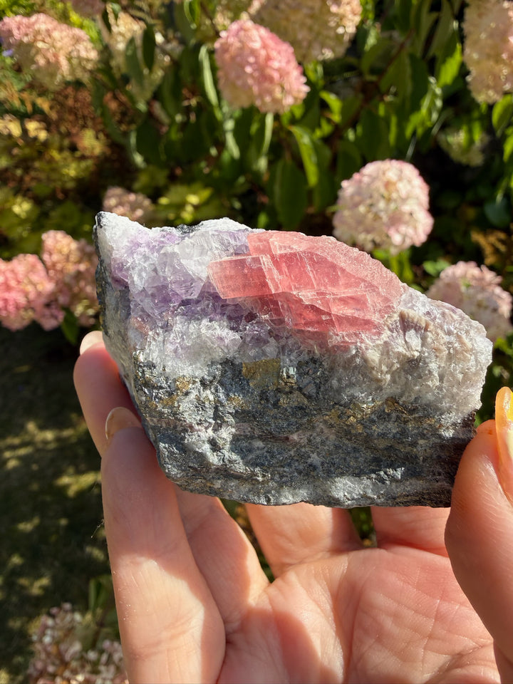 Gemmy Rhodochrosite, Fluorite and Pyrite Specimen from Guangxi