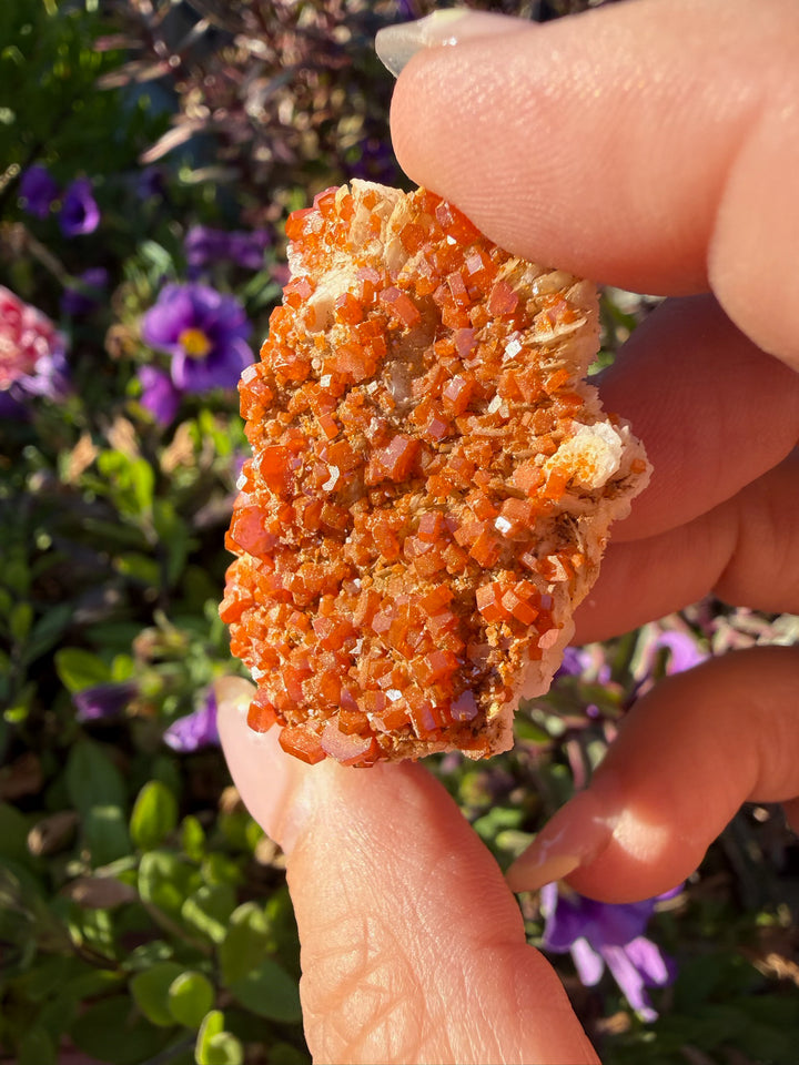 Vanadinite on Barite Specimen from Morocco