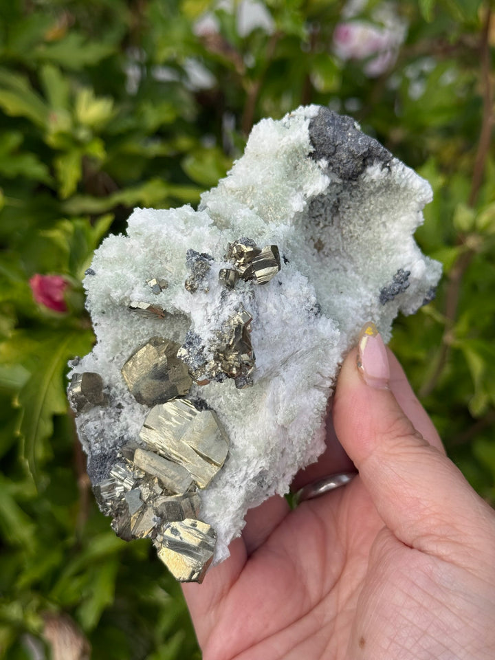 Prehnite on Quartz with Chalcopyrite from 9th September Mine, Bulgaria