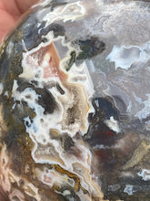 Load image into Gallery viewer, Large Druzy Moss Agate Sphere with Lilac
