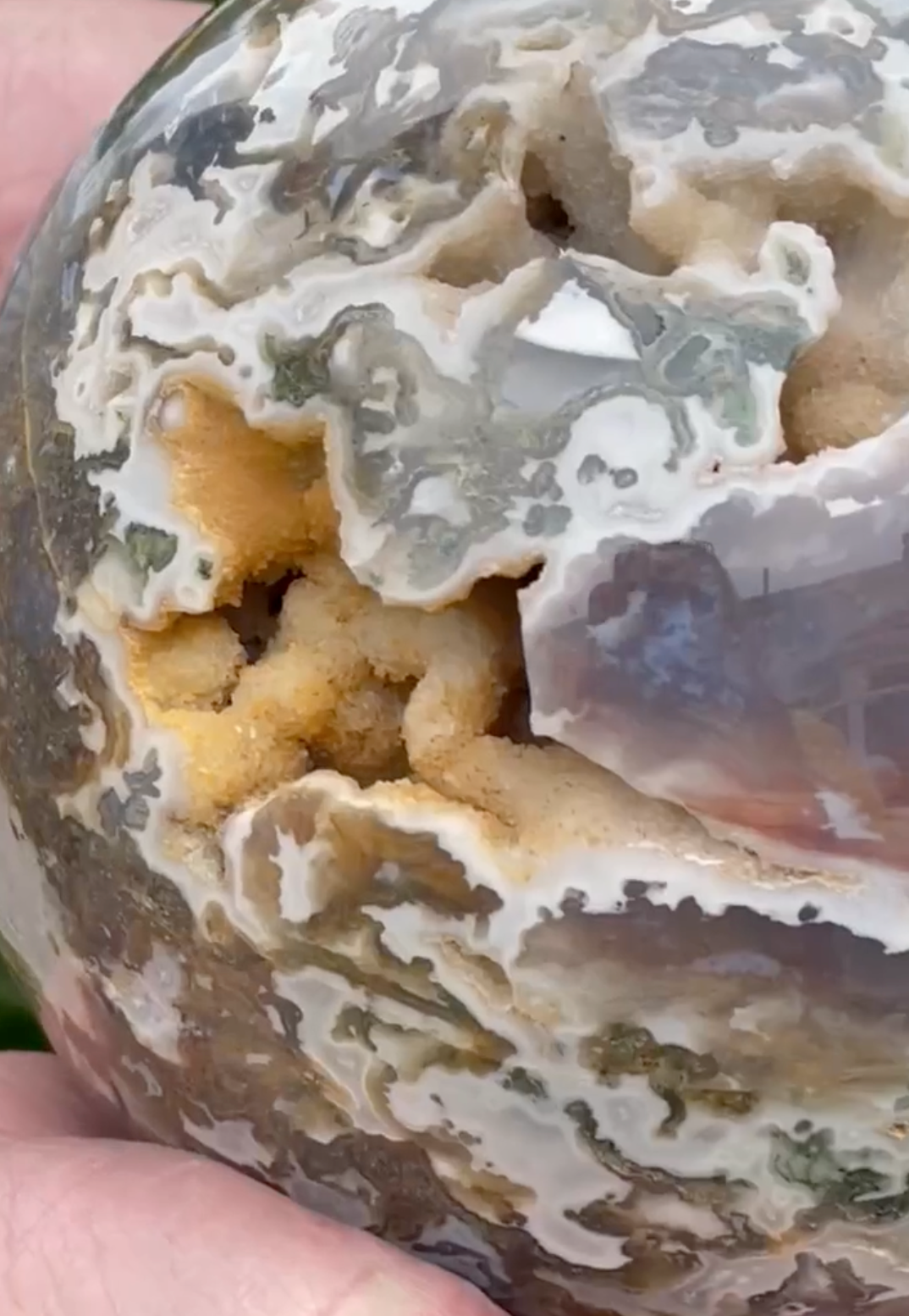 Large Druzy Moss Agate Sphere with Lilac