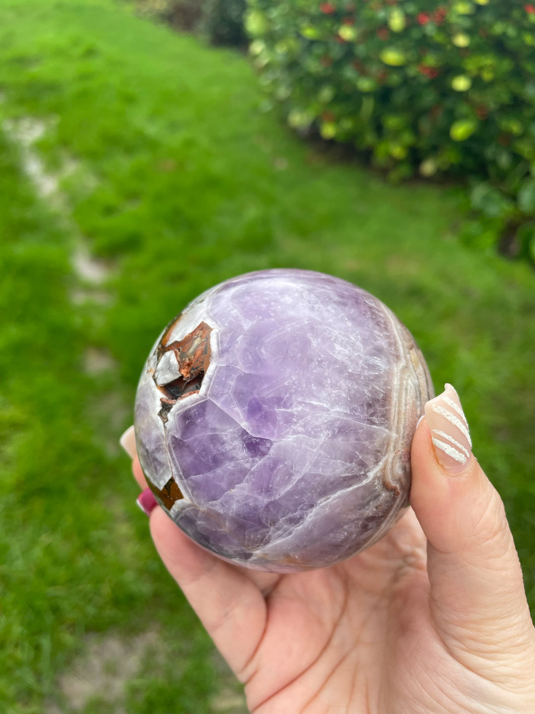 Crazy Lace Agate and Amethyst Sphere