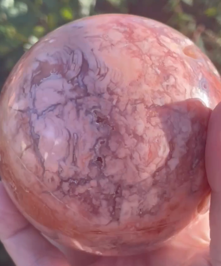 Large Pink Agate and Chalcedony Sphere with Druzy