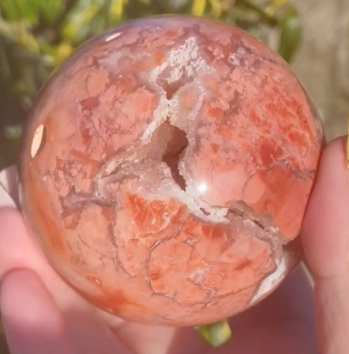 Pink Agate and Chalcedony Sphere with Geode &amp; Druzy