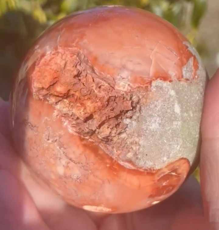 Pink Agate and Chalcedony Sphere with Geode &amp; Druzy