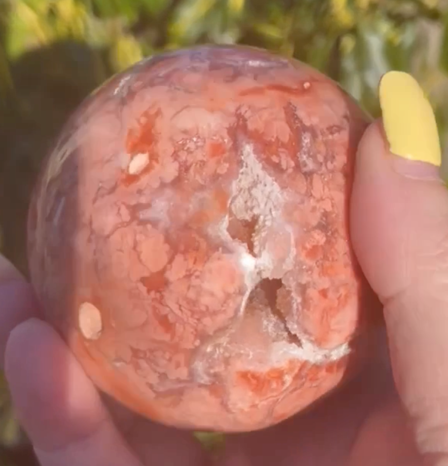 Pink Agate and Chalcedony Sphere with Geode &amp; Druzy