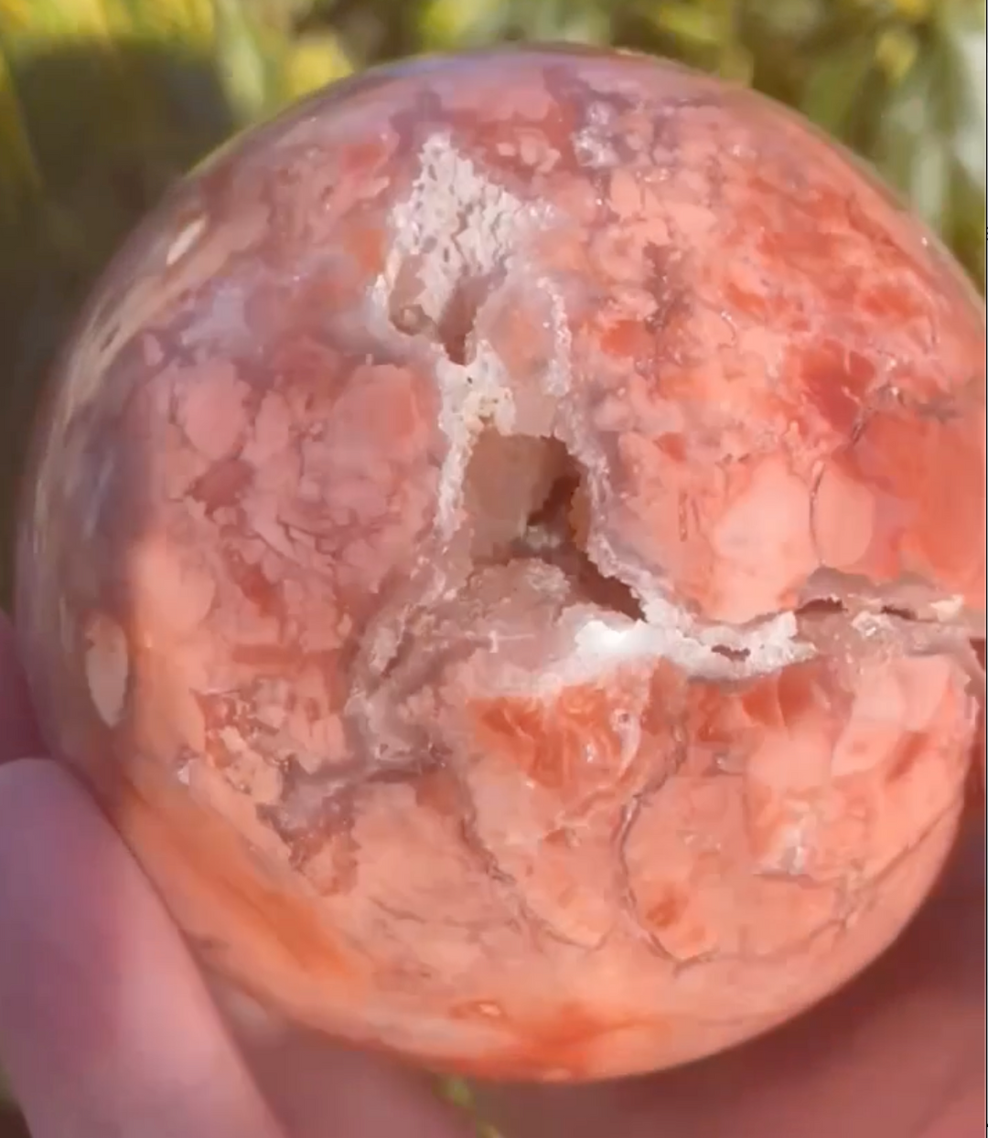 Pink Agate and Chalcedony Sphere with Geode &amp; Druzy