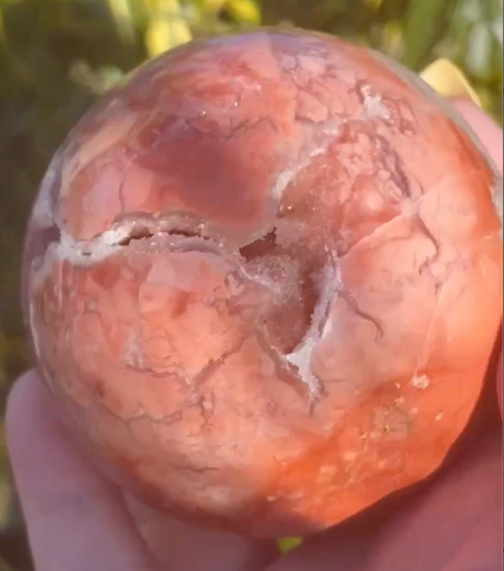 Pink Agate and Chalcedony Sphere with Geode &amp; Druzy
