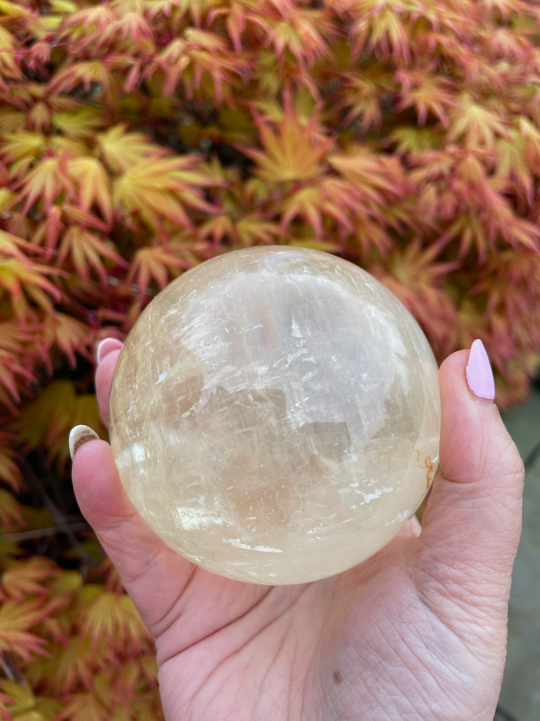 Light Honey Calcite Sphere with Rainbows Sphere