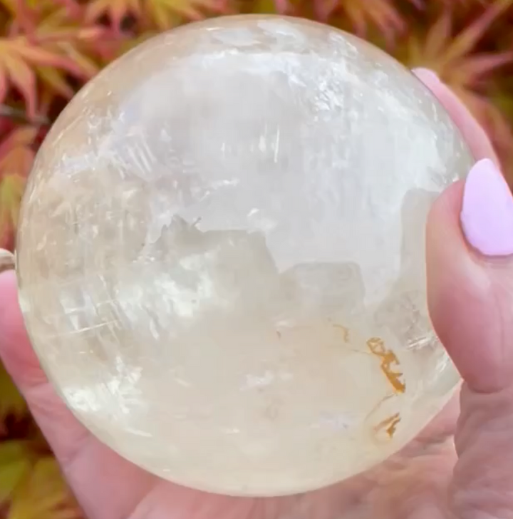 Light Honey Calcite Sphere with Rainbows Sphere