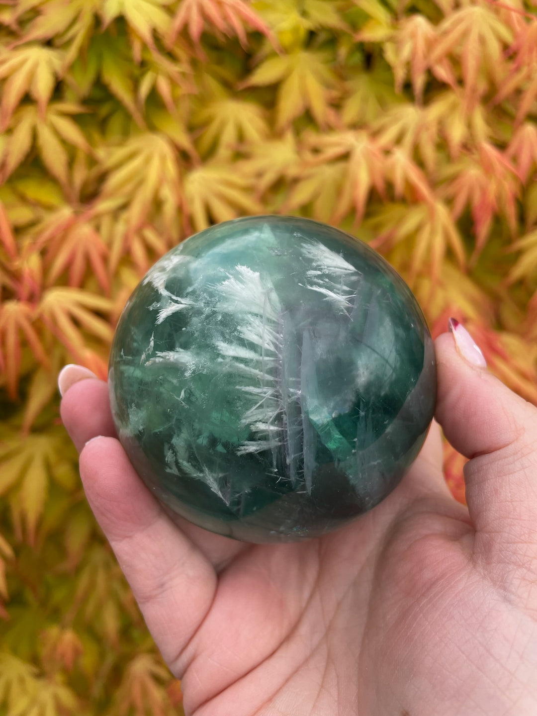 Feather Fluorite Sphere with Scolecite