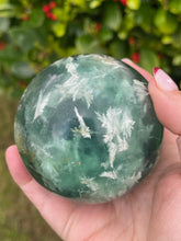 Load image into Gallery viewer, Feather Fluorite Sphere with Scolecite
