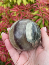Load image into Gallery viewer, Smoky Fluorite with Pyrite and Mica Sphere
